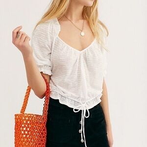 Free People white Dorothy puff sleeve top